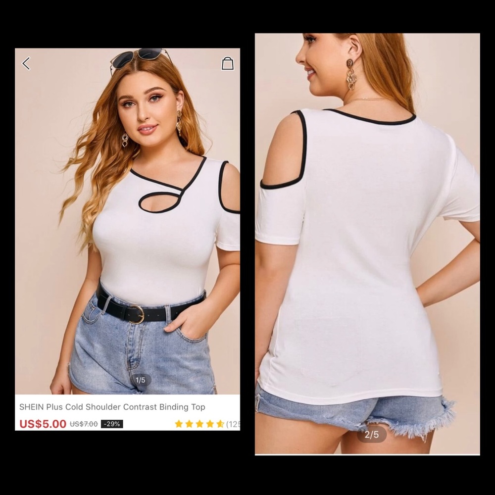 NWT SHEIN Cold Shoulder Contrast Binding Top